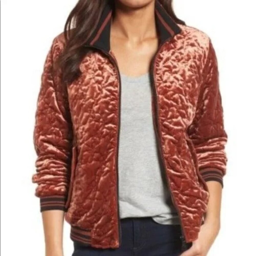 Bernardo Quilted Velvet Bomber Jacket, Size S - Picture 2 of 12
